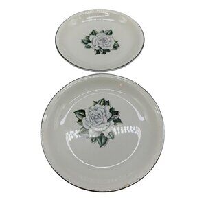 Debutante White Rose Pattern Salad Plates Pair Silver Trim Vintage 6" READ